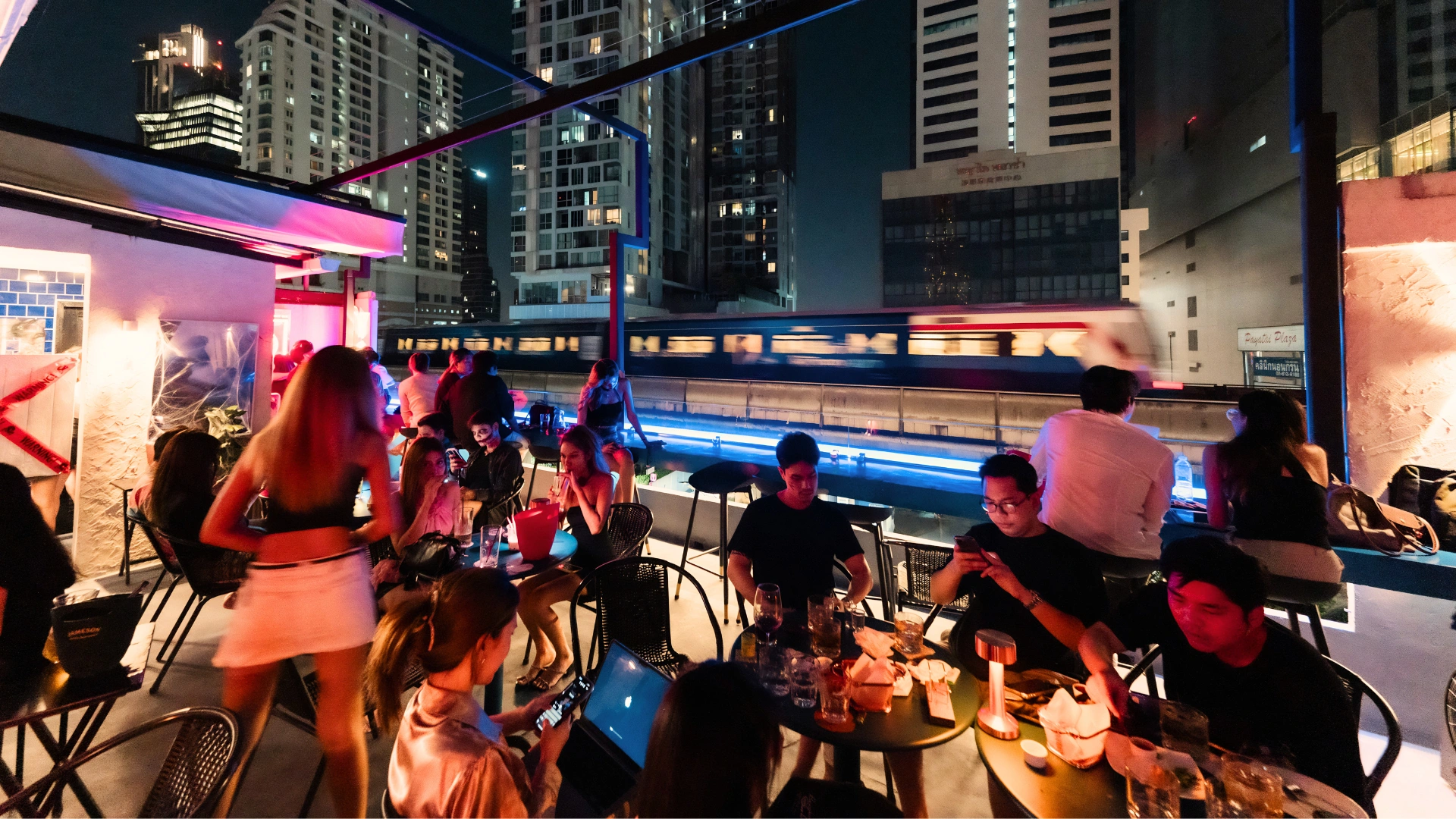 BlueRayBar Rooftop night atmosphere at The Poshtel Bangkok By Benya